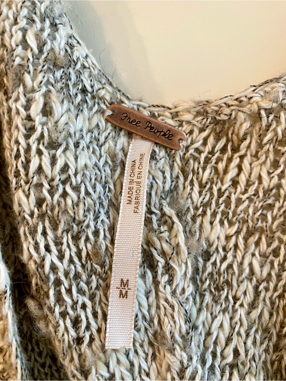 Free People Cropped Open-Weave Button Cardigan in Beige - Picture 3 of 3